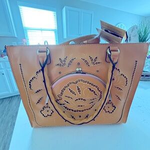 New with tags Patricia Nash Cutout Leather Zancona Tote with Crossbody Strap